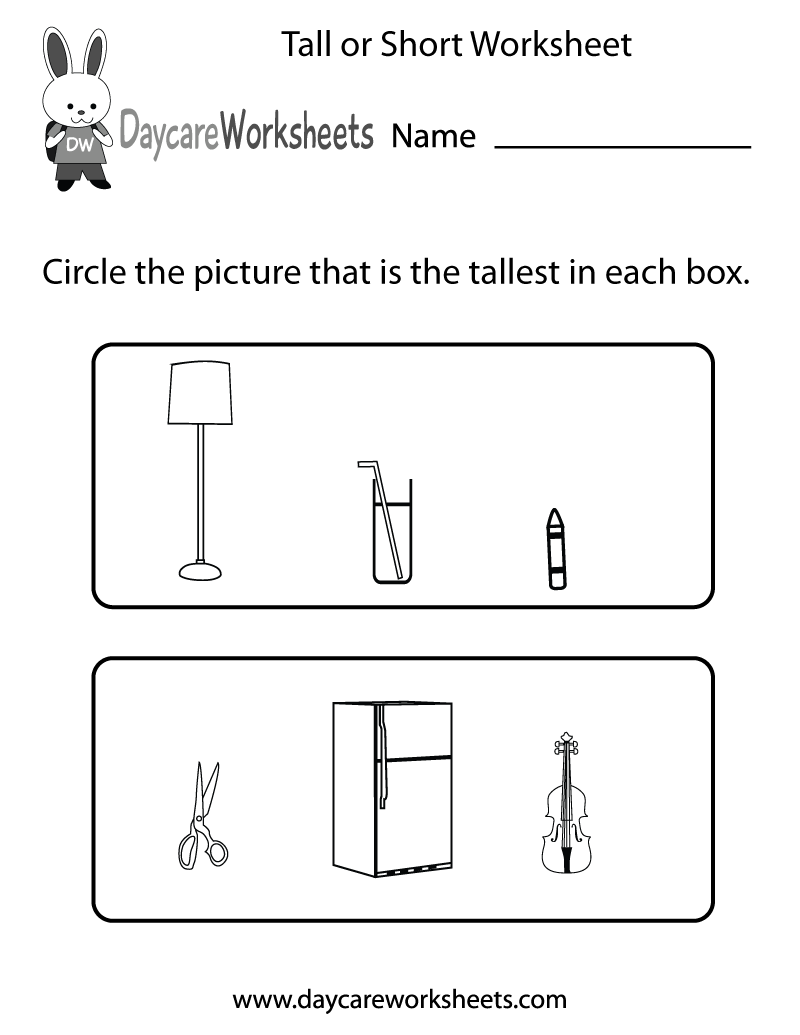 shorter and taller worksheets