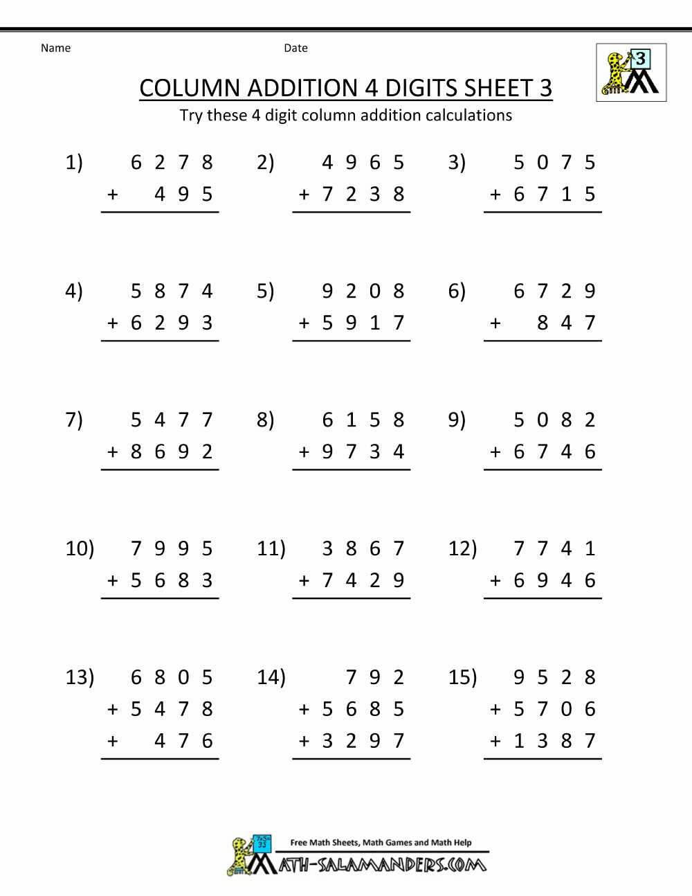 3rd grade addition worksheets
