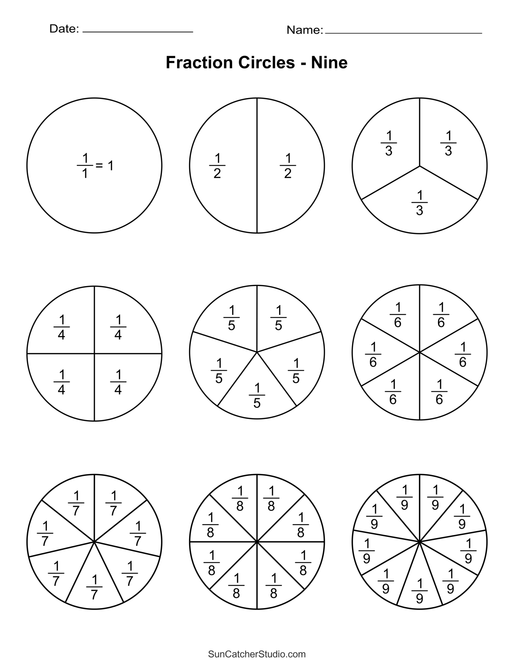Free Printable Fraction Circles Templates And Worksheets Free Printables Monograms Design Tools Patterns DIY Projects