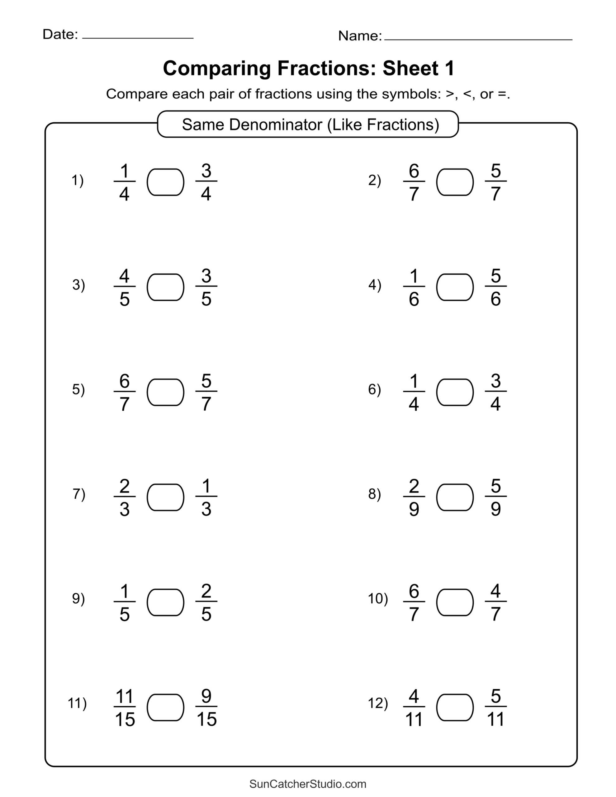 Free Printable Fractions Worksheets Comparing Identifying Free Printables Monograms Design Tools Patterns DIY Projects