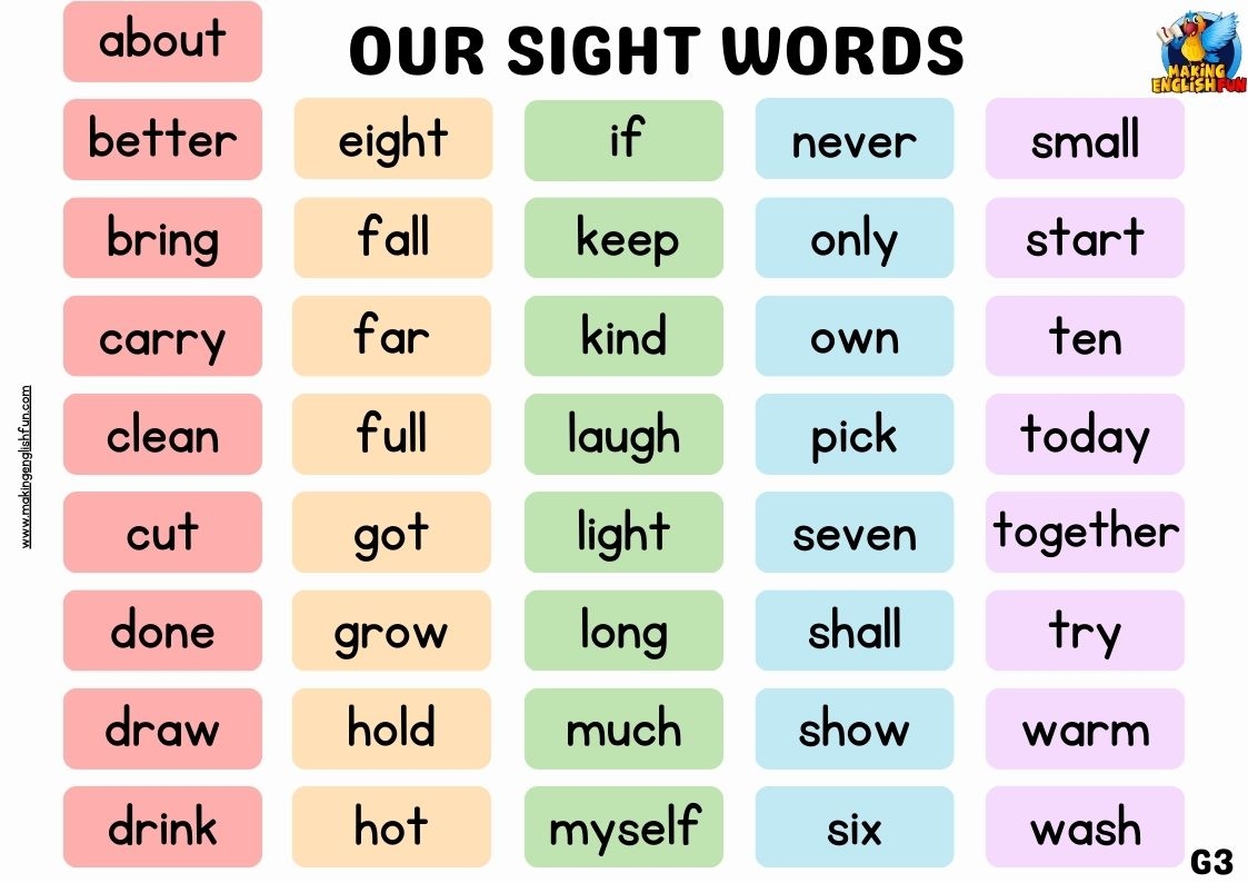 FREE Printable Grade 3 Dolch Sight Word List Making English Fun