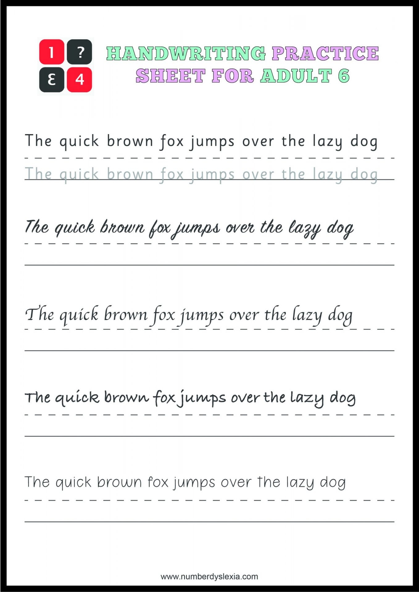 handwriting practice sheets for adults