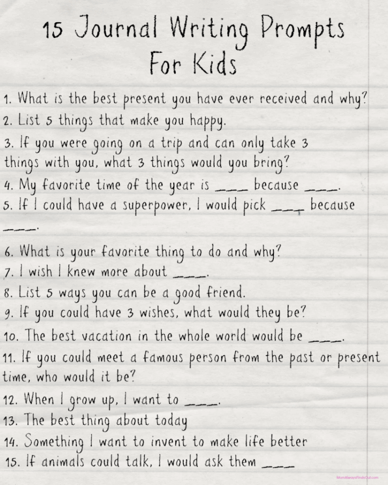 Free Printable Journal Writing Prompts For Kids