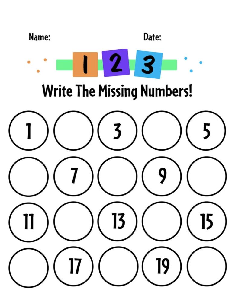 Free Printable Missing Numbers Worksheets 1 20 The Hollydog Blog