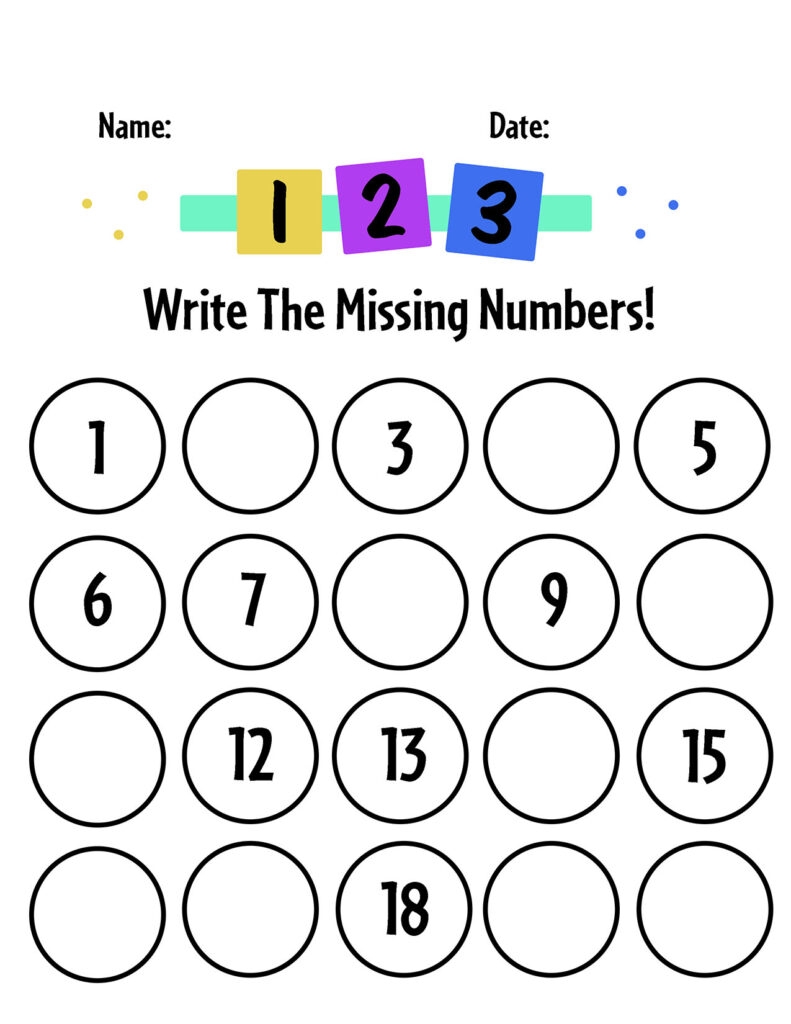 Free Printable Missing Numbers Worksheets 1 20 The Hollydog Blog