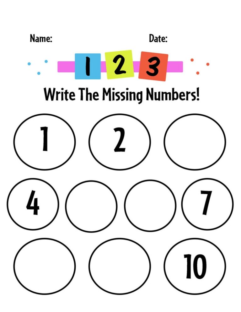 Free Printable Missing Numbers Worksheets 1 20 The Hollydog Blog