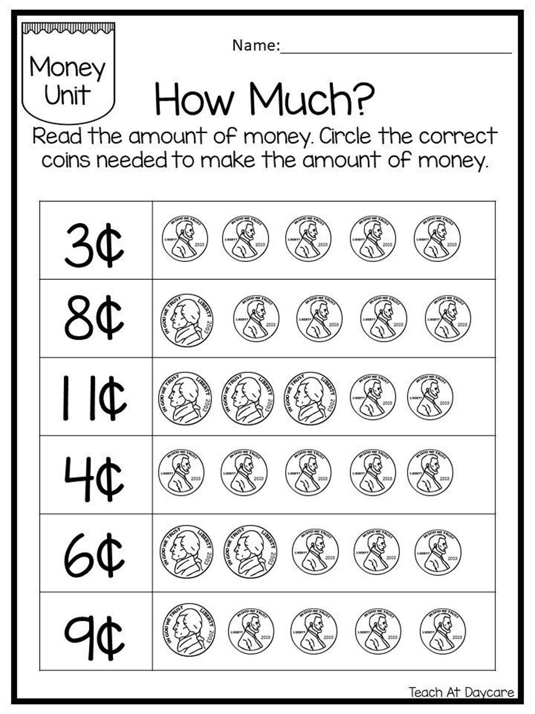 free printable kindergarten money worksheets