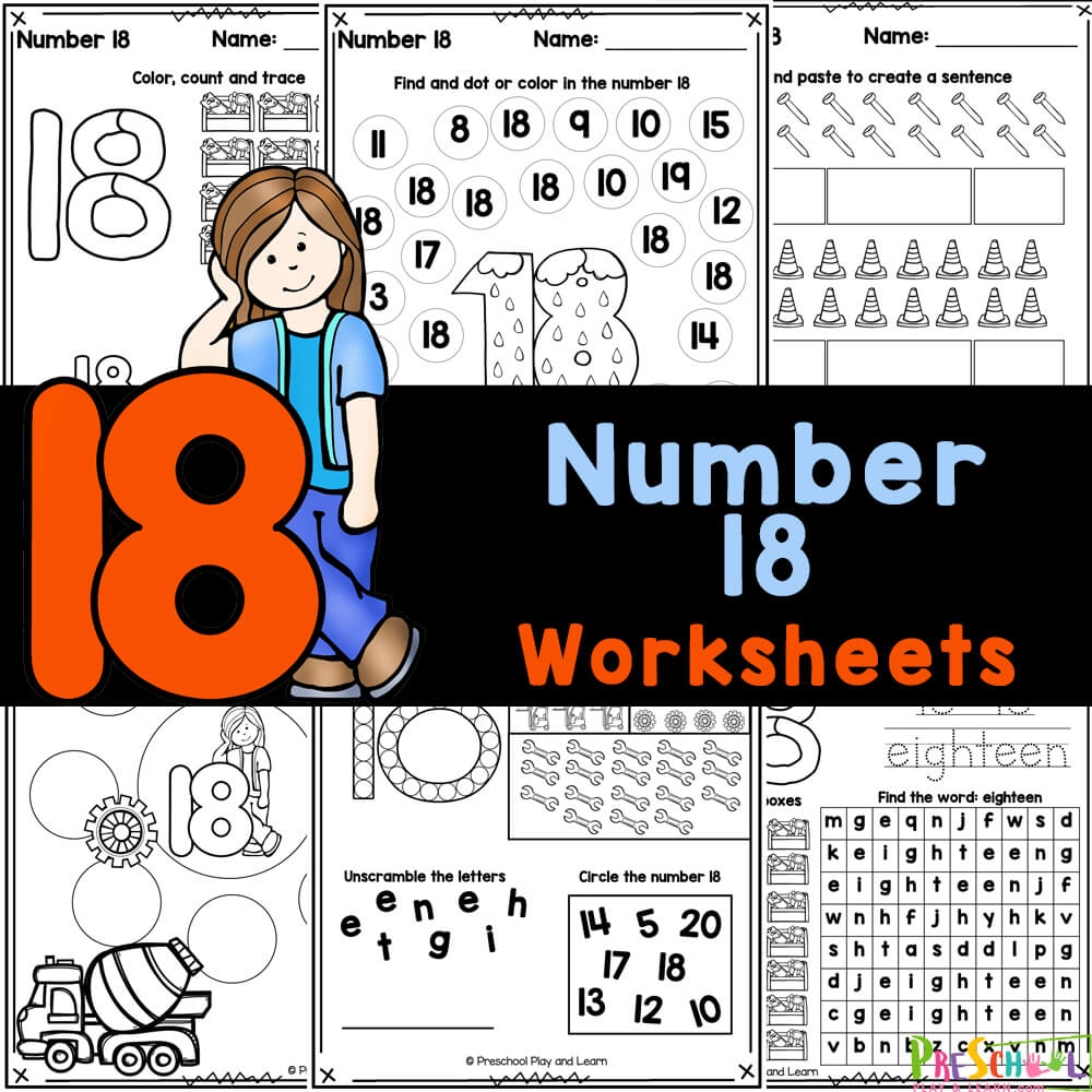 number 18 worksheets for preschool