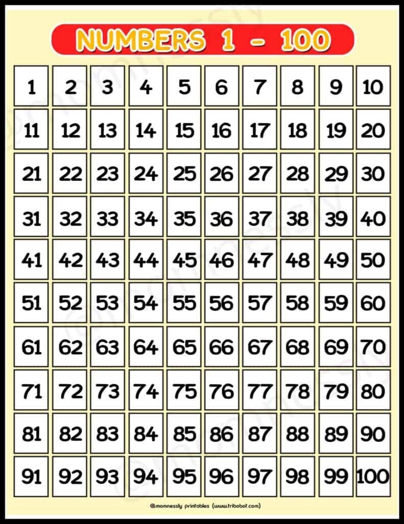 free printable numbers 1-100