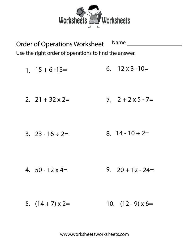 order of operations worksheets