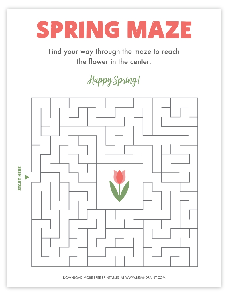 Free Printable Spring Maze For Kids Pjs And Paint