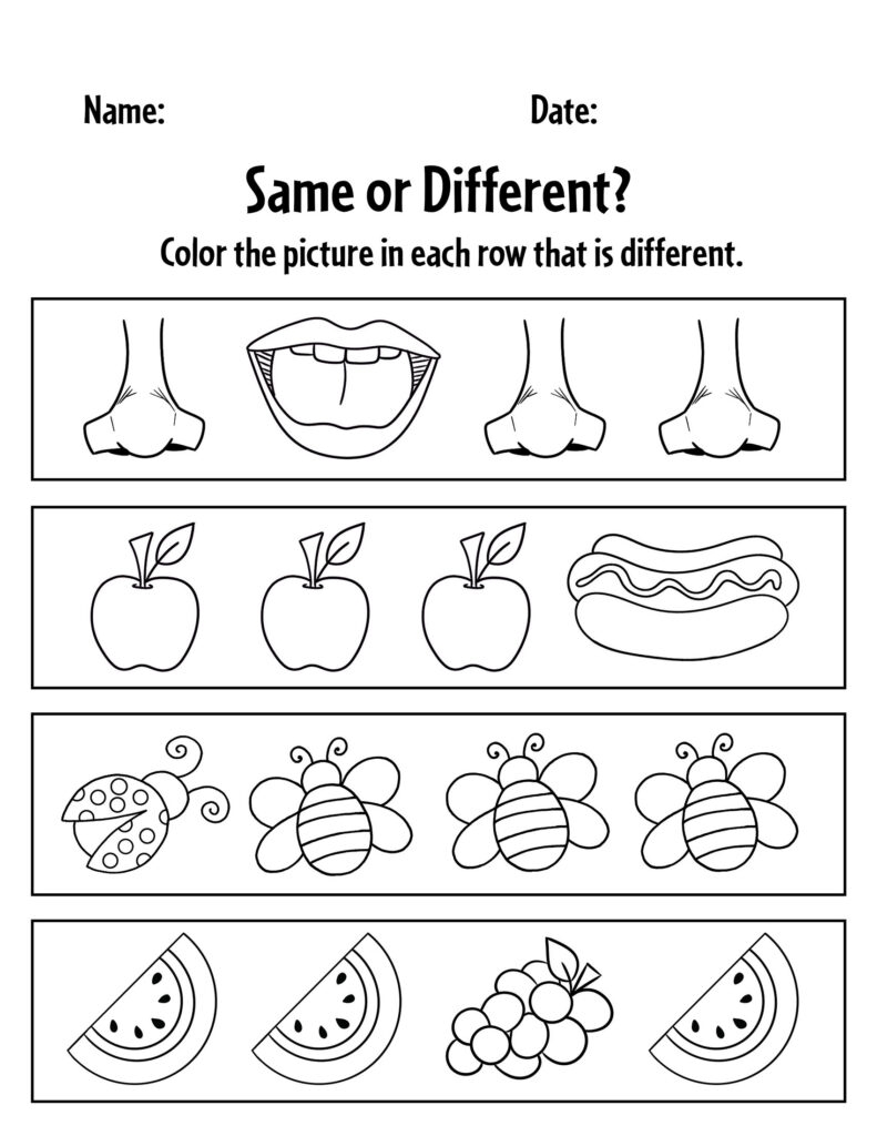 FREE Same And Different Worksheets For Preschool The Hollydog Blog