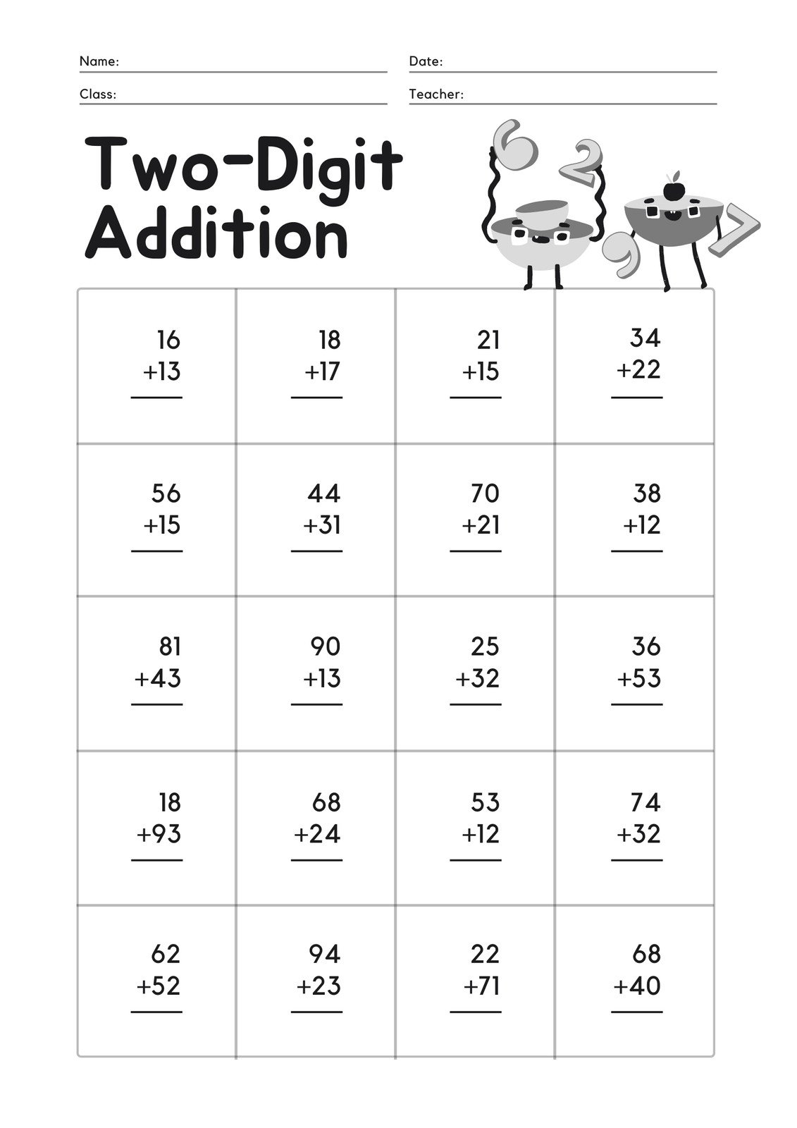 Free To Print And Edit Addition Worksheet Templates Canva