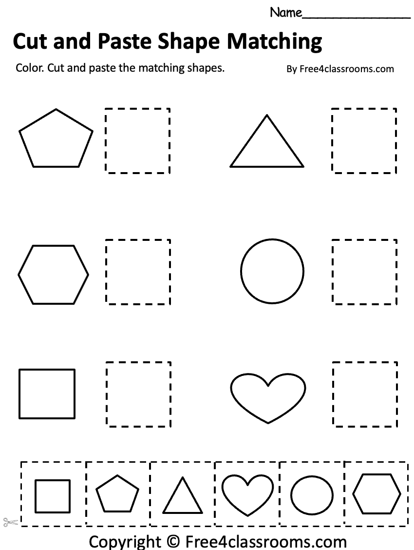 Free Worksheet Cut And Paste Shapes Match Free Worksheets Free4Classrooms
