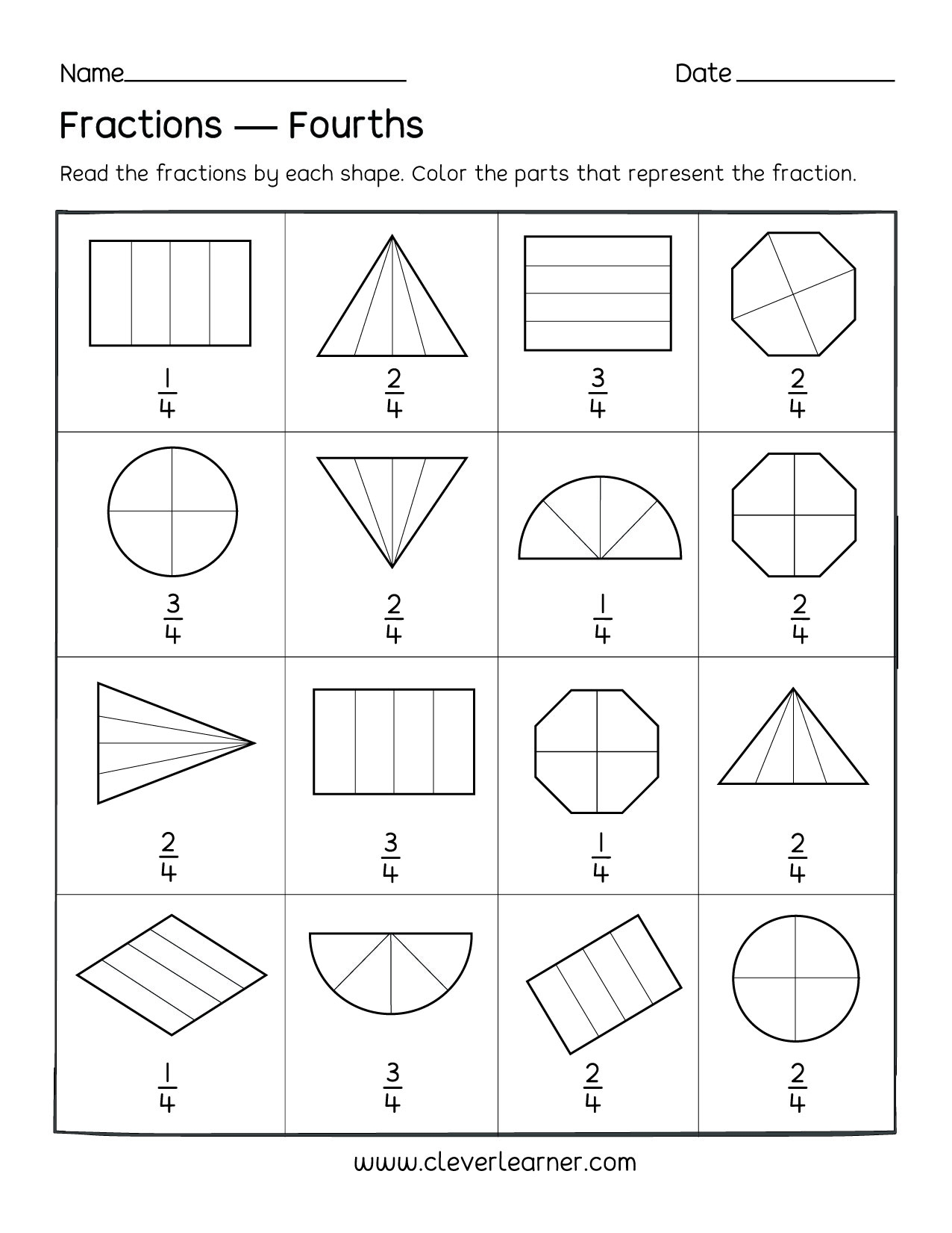 Fun Activity On Fractions Fourths Worksheets For Children