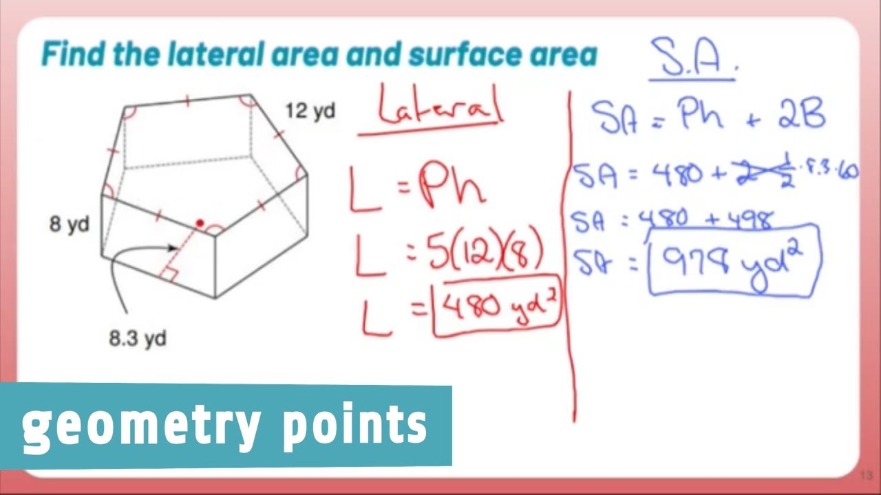 Geometry Points Surface Area And Lateral Area Of A Regular Pentagonal Prism YouTube
