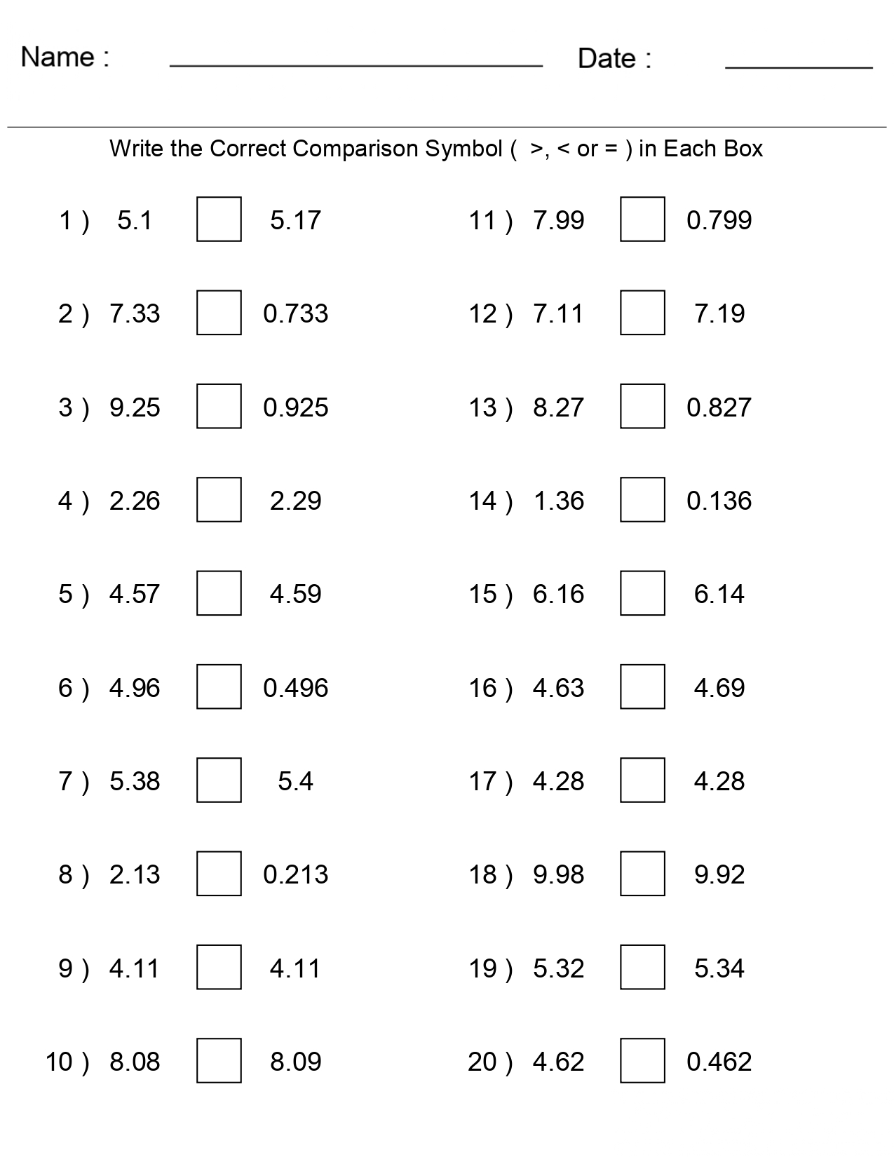 greater than smaller than worksheets