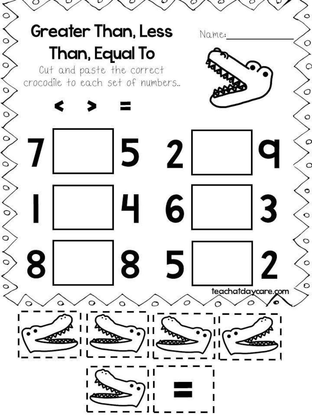 Greater Than Less Than Worksheets Preschool 3rd Grade Math printable Etsy