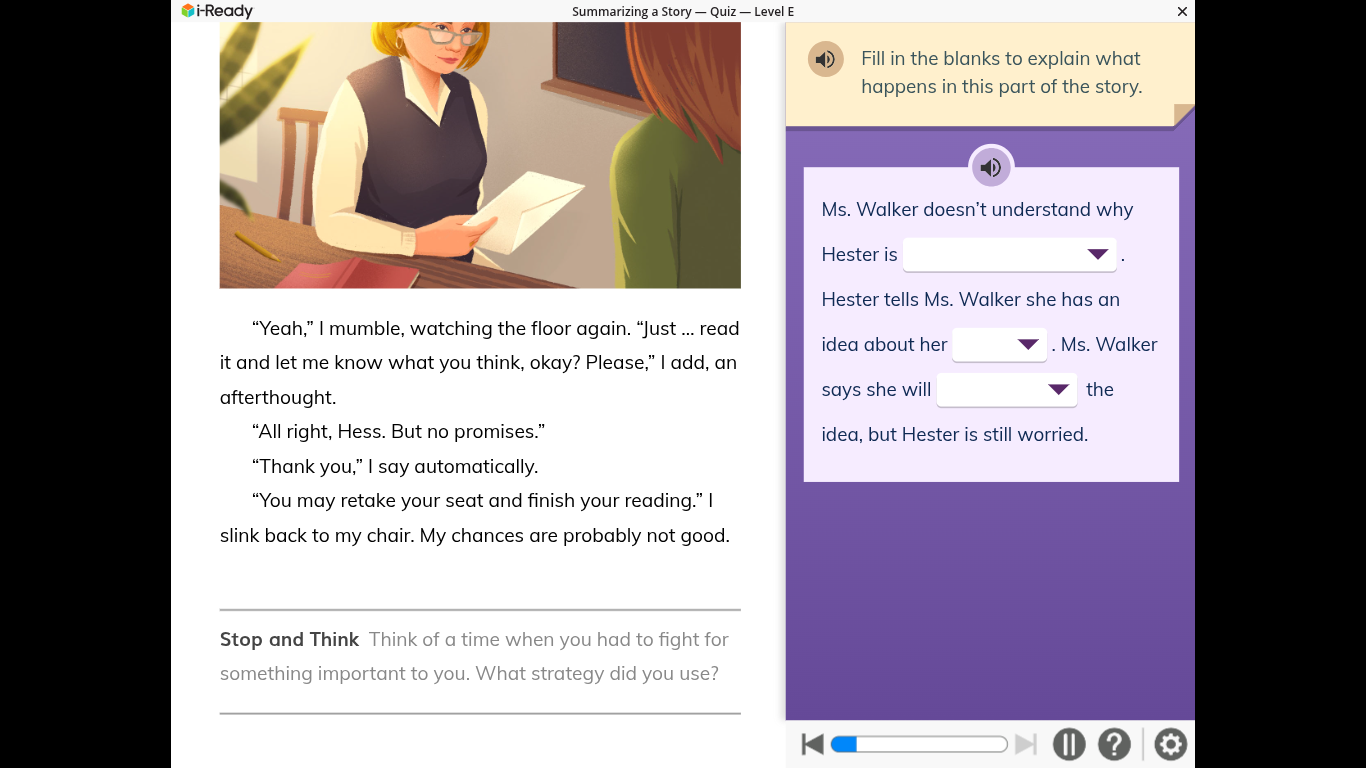 I Ready Summarizing A Story Quiz Level E Yeah I Mumble Watching T 