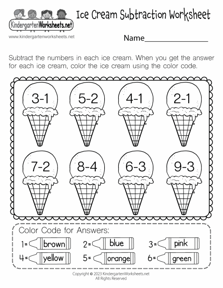 Ice Cream Subtraction Worksheet Free Printable Digital PDF