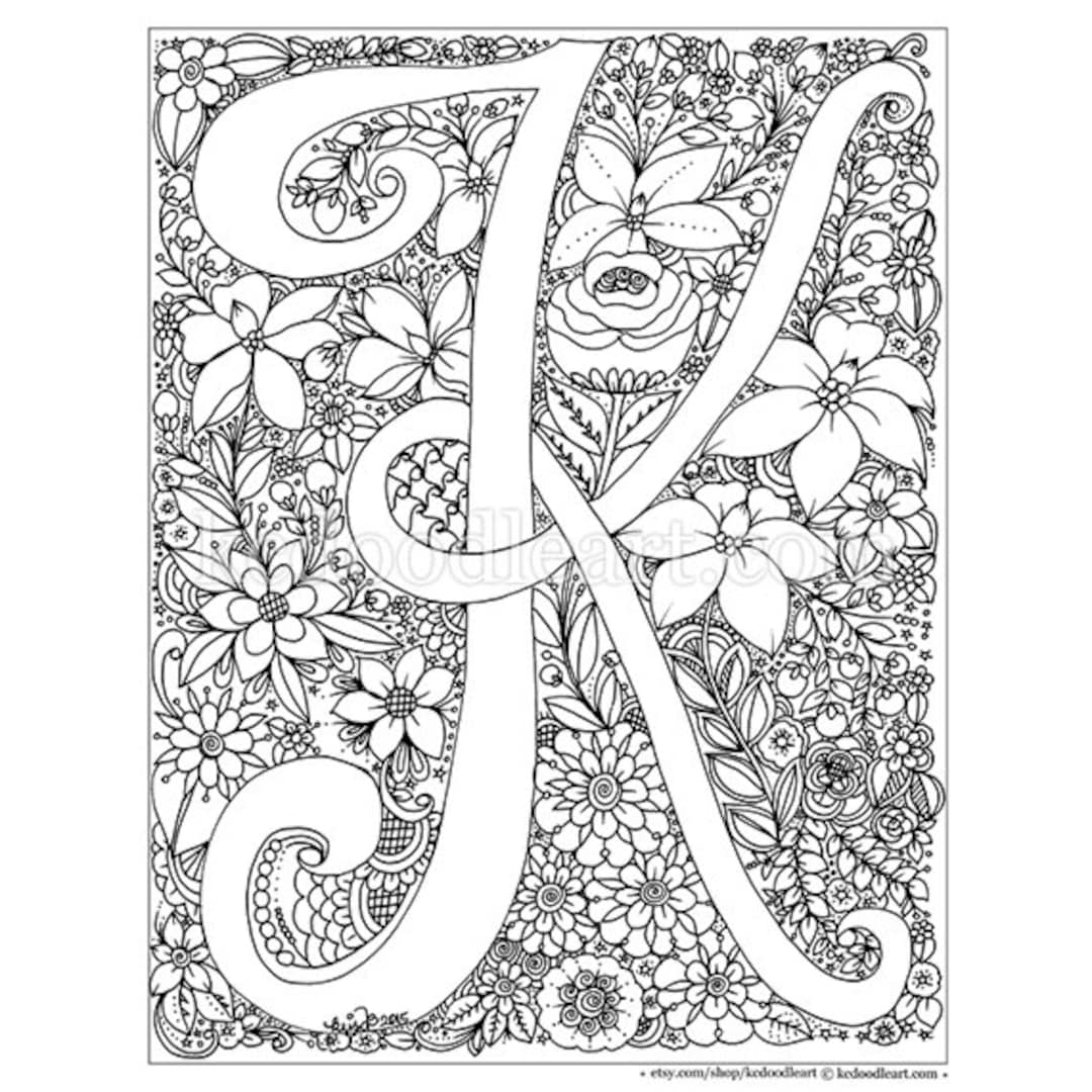 Instant Digital Download Adult Coloring Page Letter K Etsy