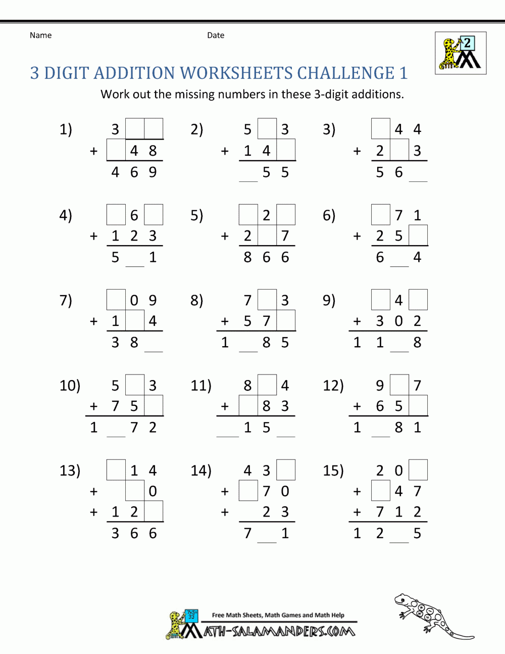 addition and subtraction 3 digit worksheets