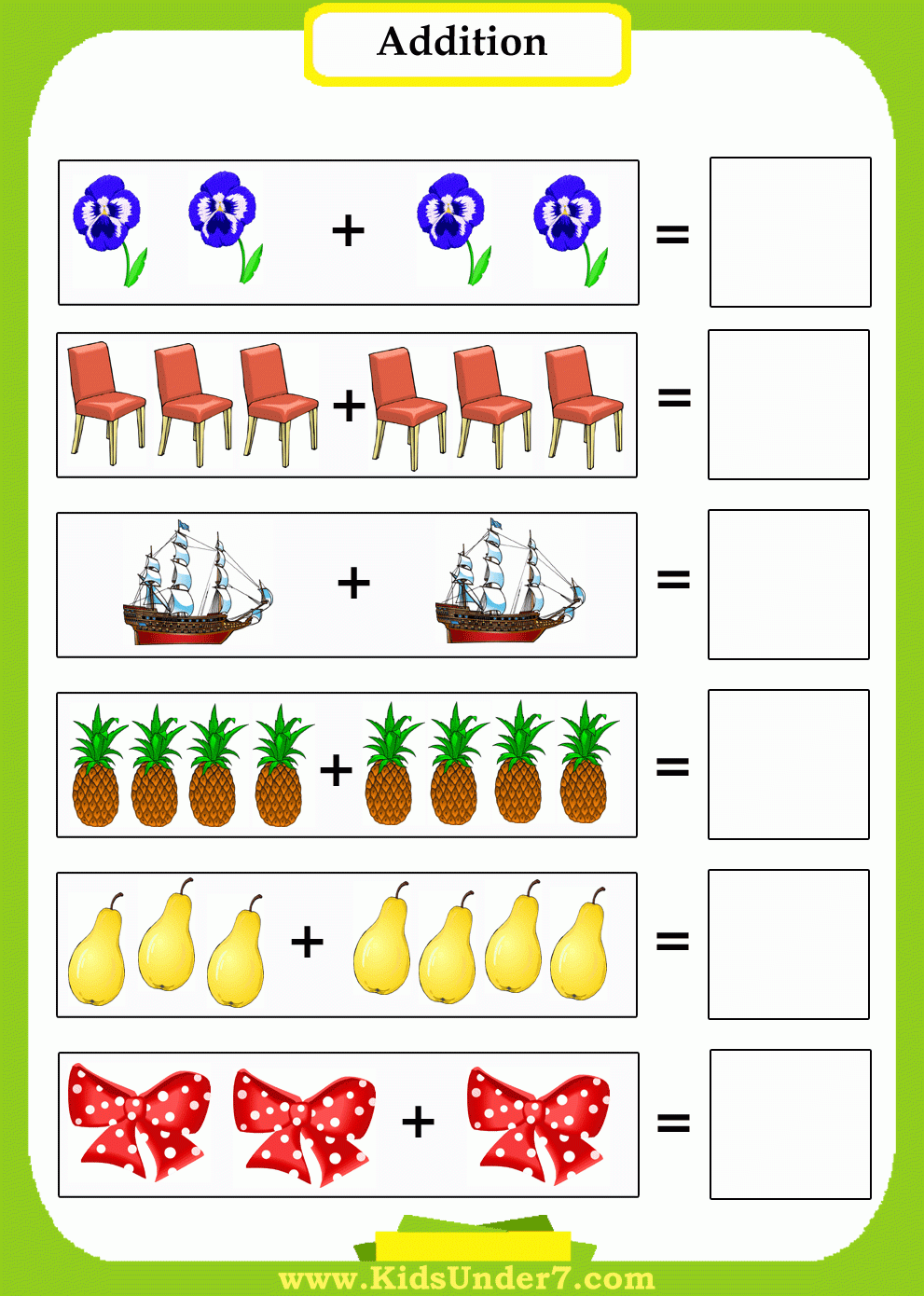 Kids Under 7 Addition Worksheets