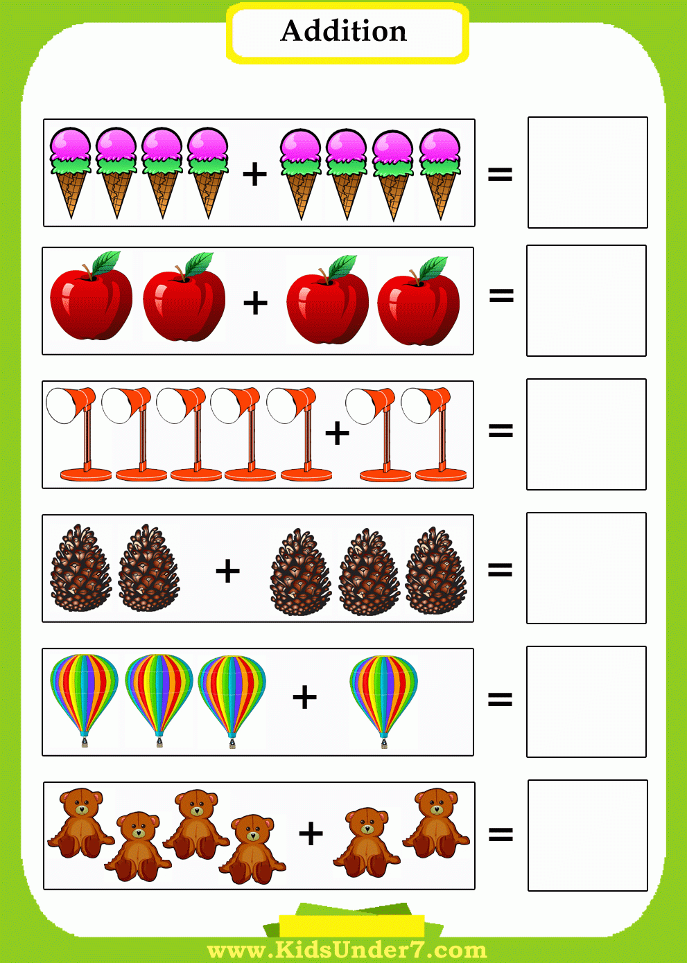 pictorial addition worksheets