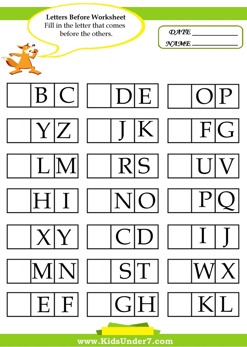 Kids Under 7 Before And After Worksheets