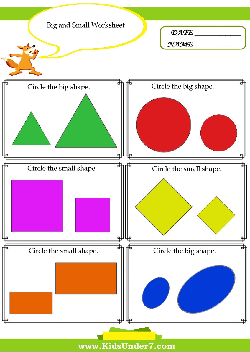 Kids Under 7 Big And Small Worksheet