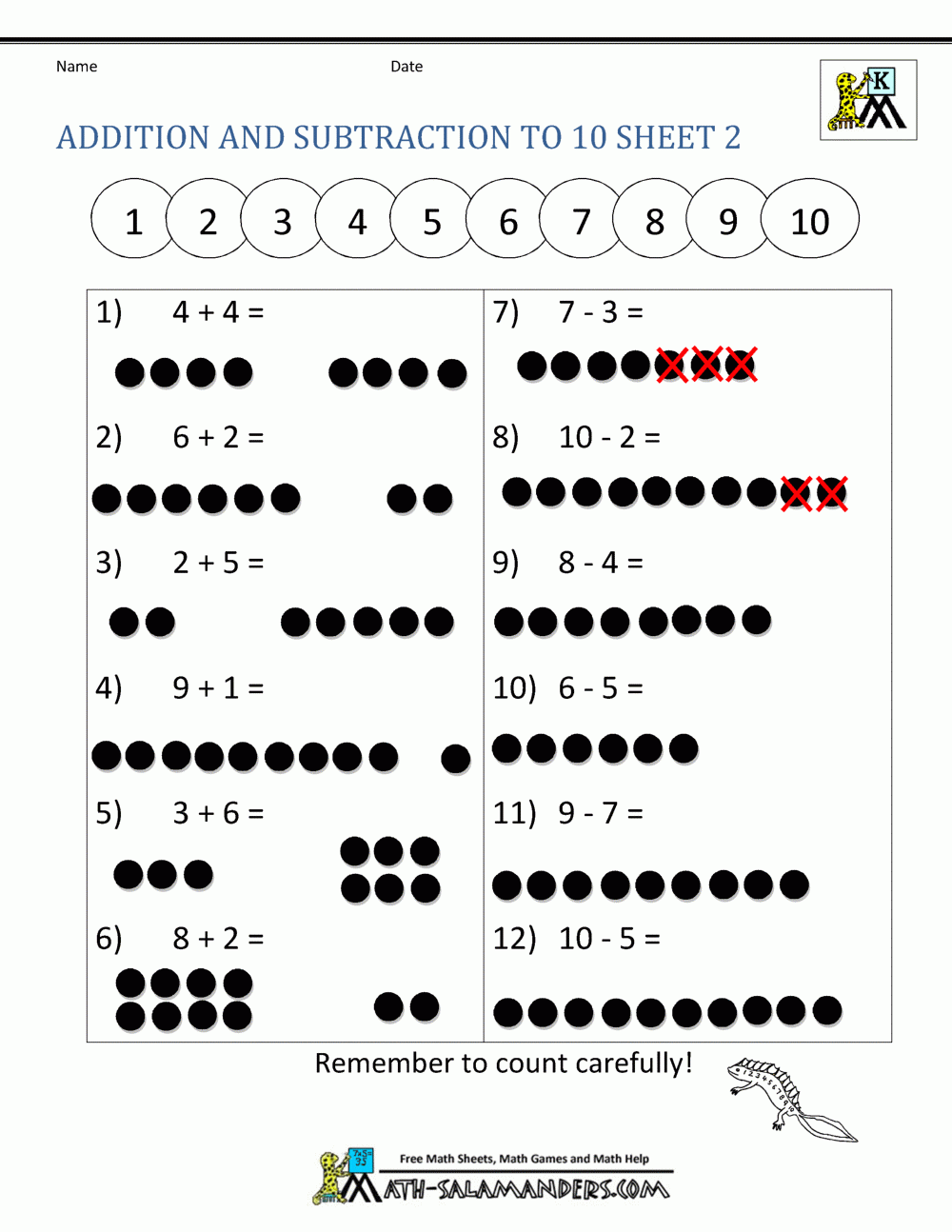 addition subtraction worksheets kindergarten