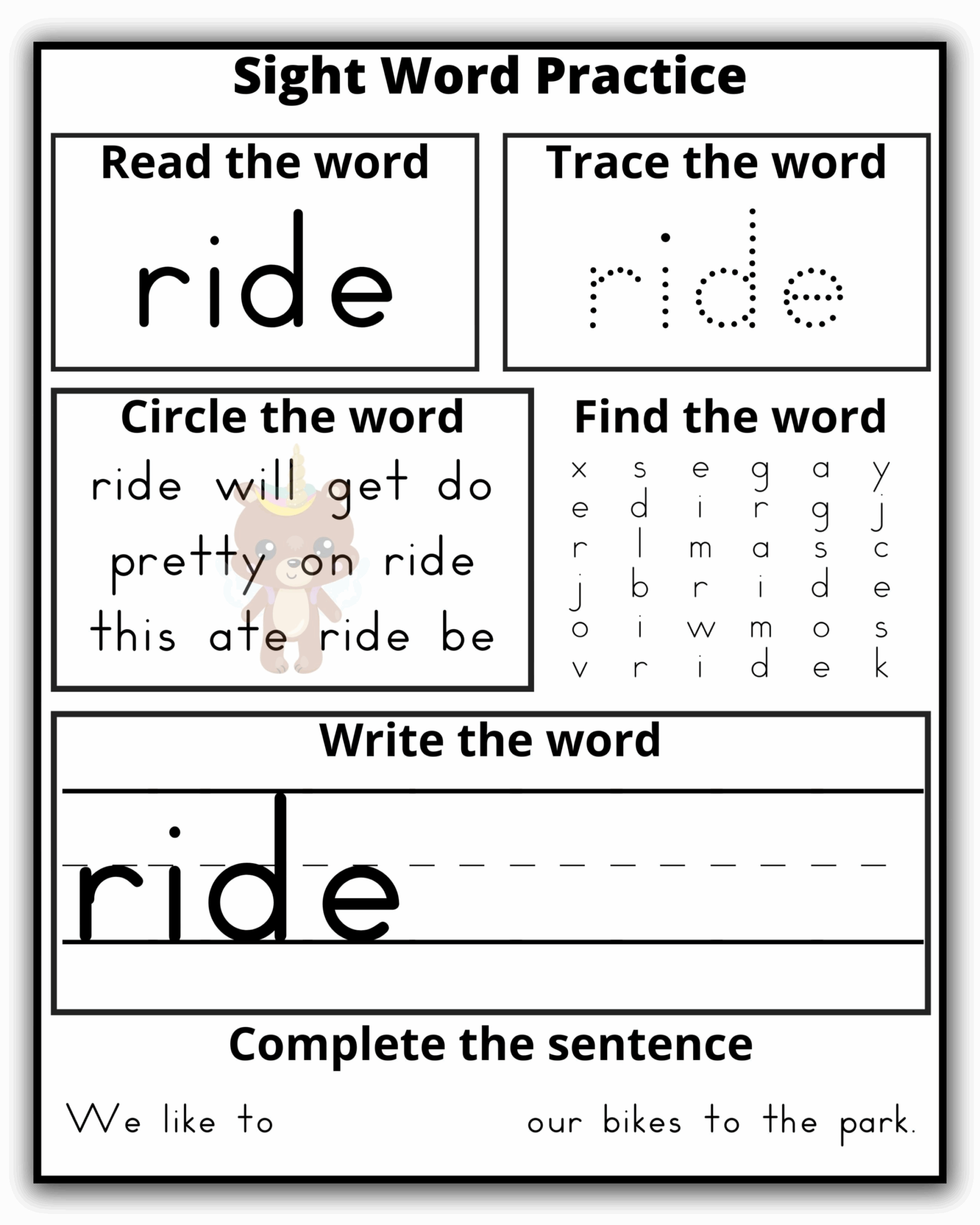 kindergarten sight words worksheets free printables