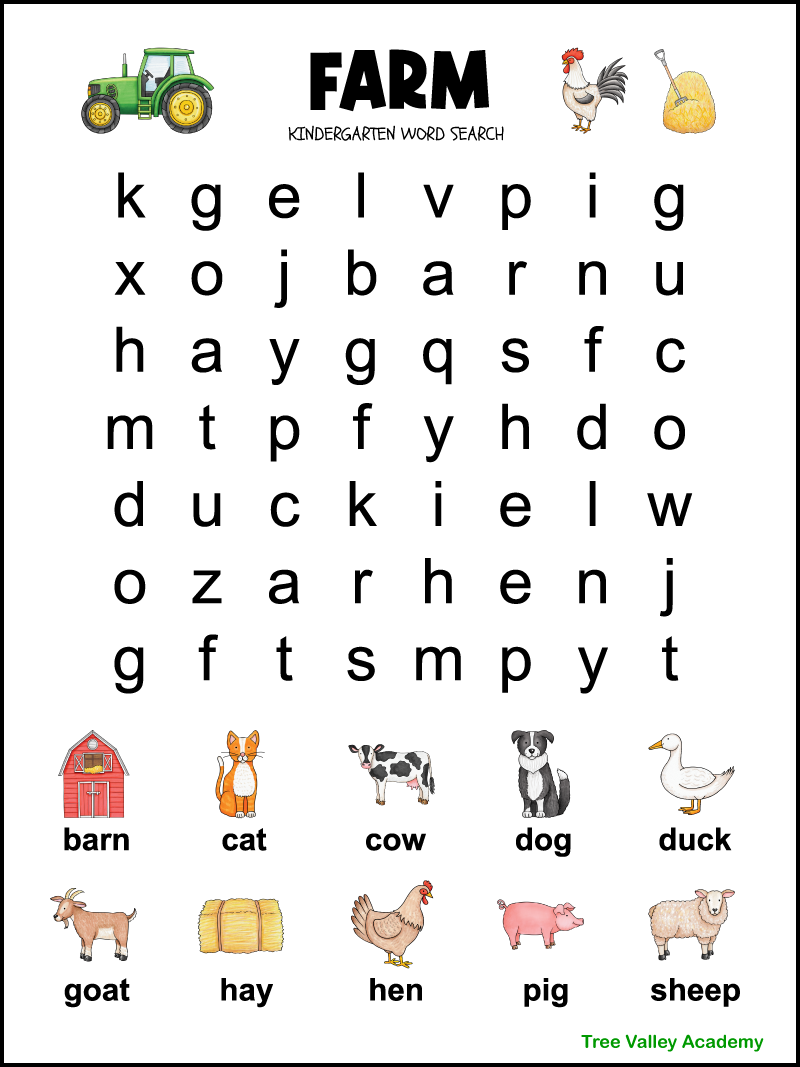 kindergarten word search