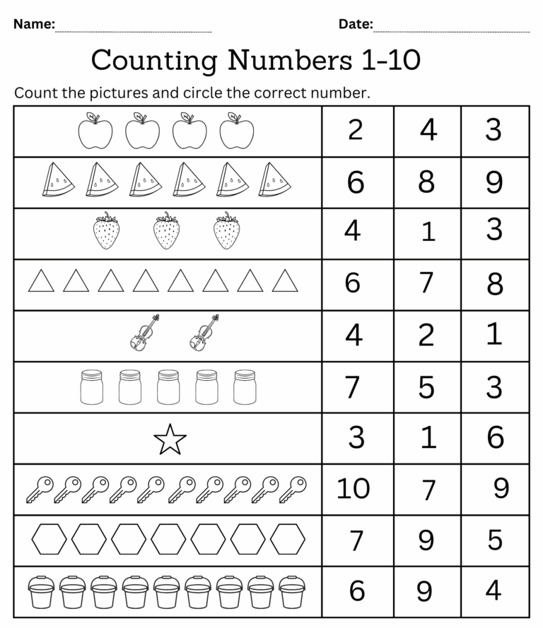 Kindergarten Math Counting Objects Worksheets 1 10 Black And White Made By Teachers