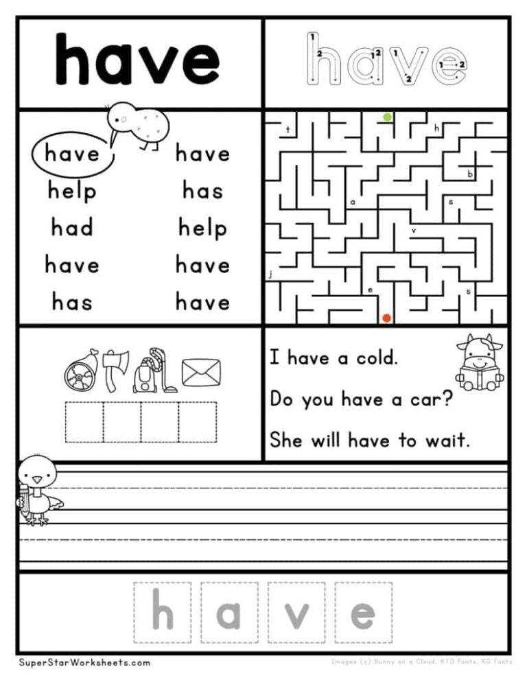 Kindergarten Sight Words Superstar Worksheets