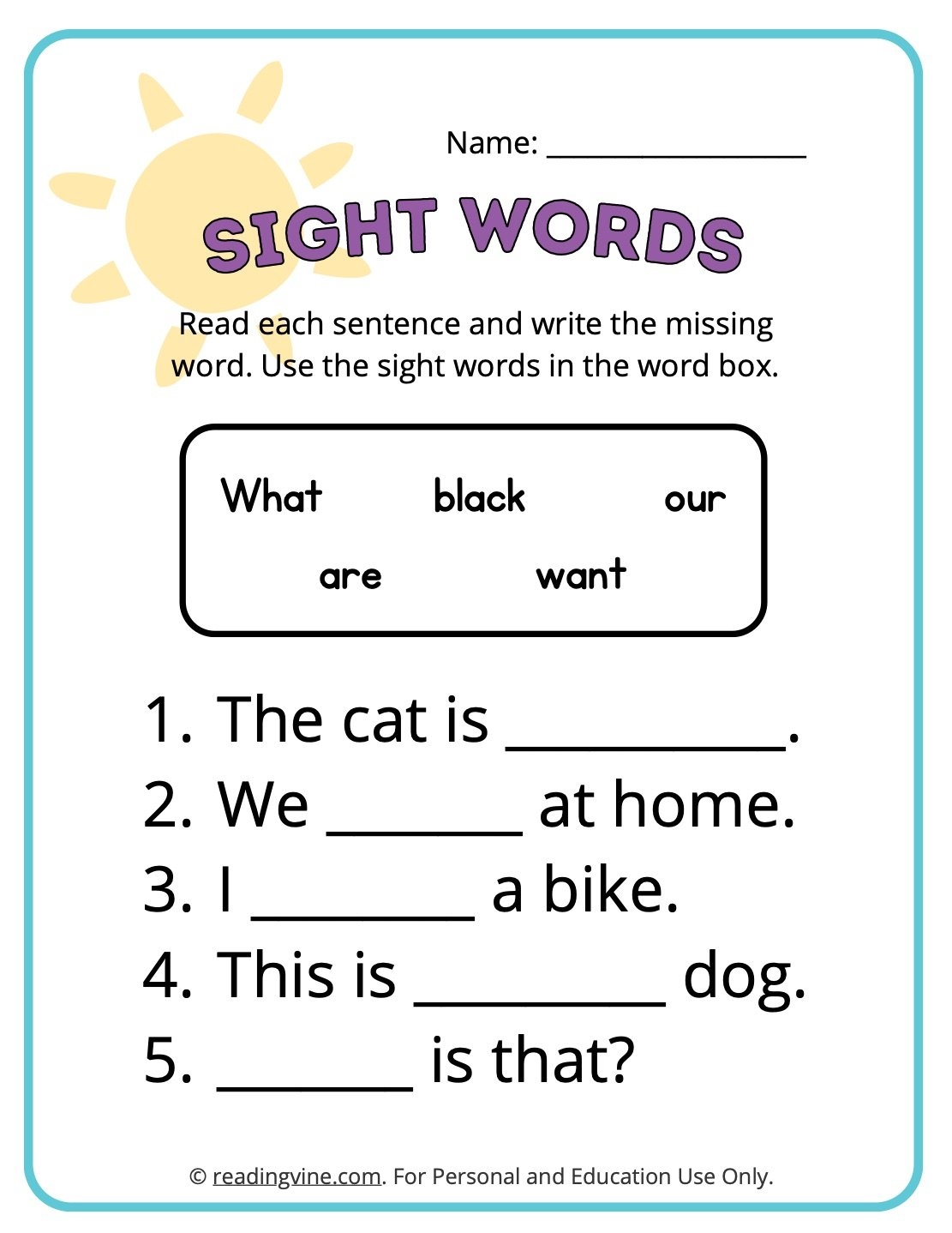 fill in the blank worksheets kindergarten