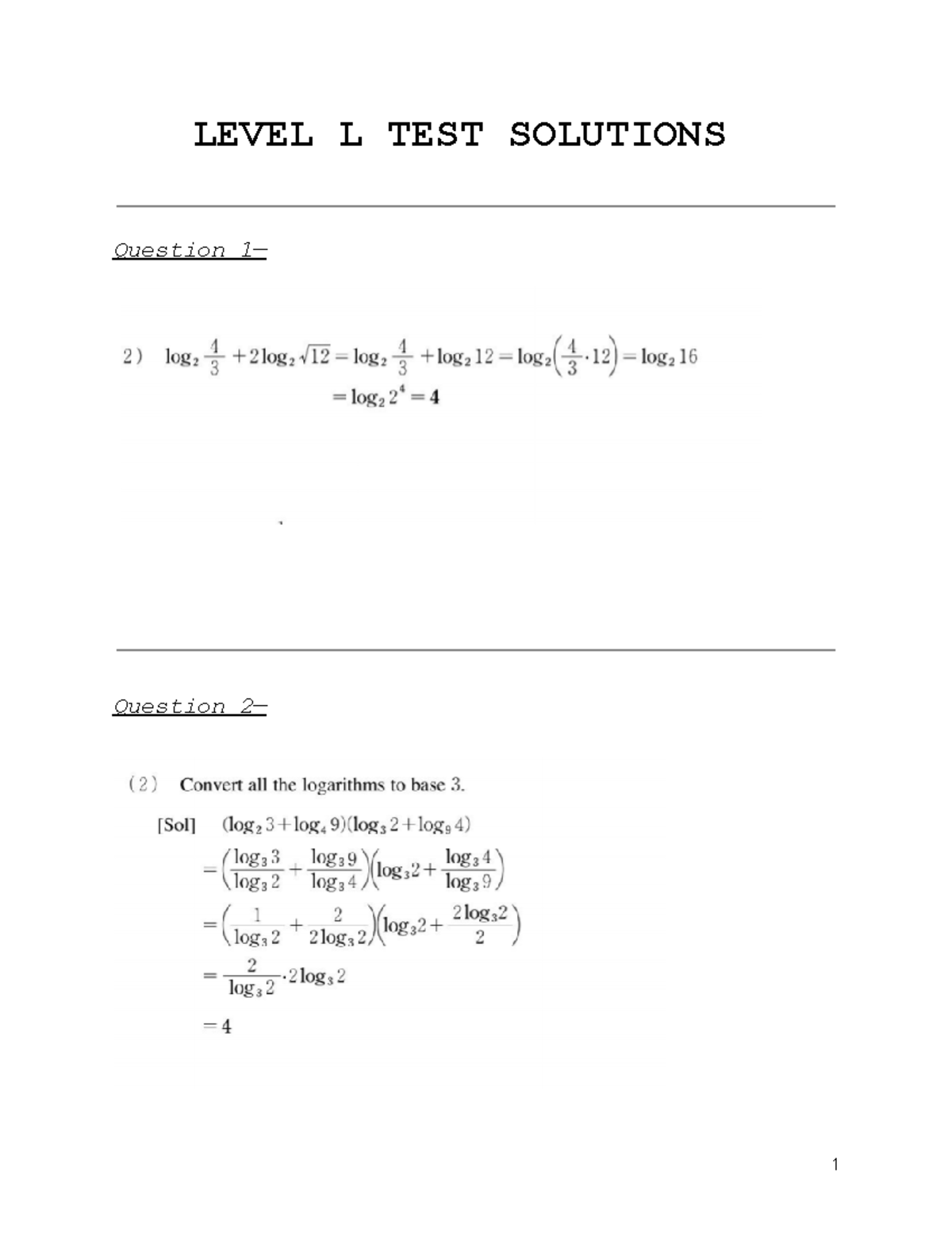 L Math Test Kumon L Math Test MAT 101 LEVEL L TEST SOLUTIONS Question 1 Question 2 Question Studocu