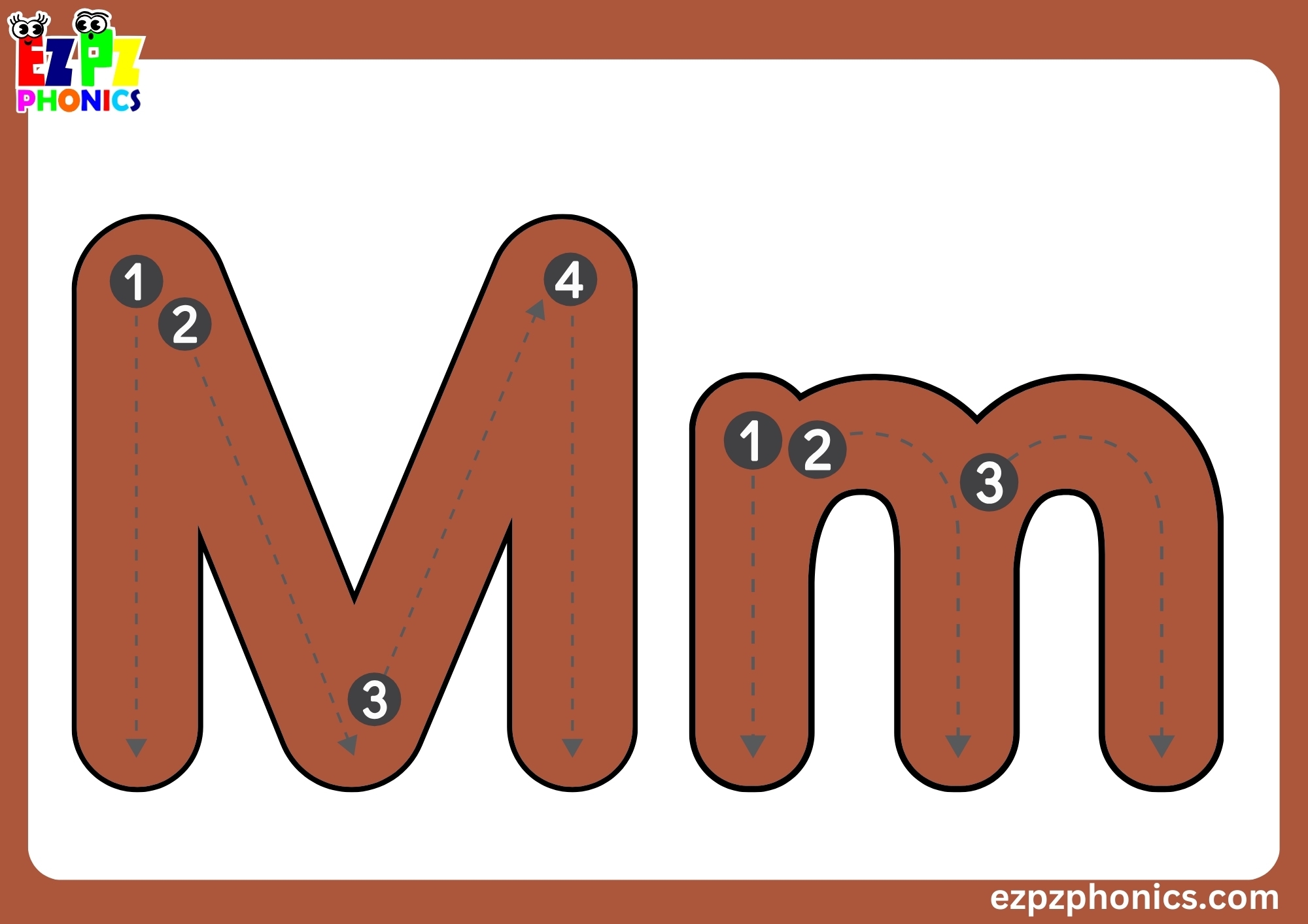 Letter M Free Kindergarten Phonics Alphabet Letter Sounds Flashcards Words On The Back Ezpzphonics