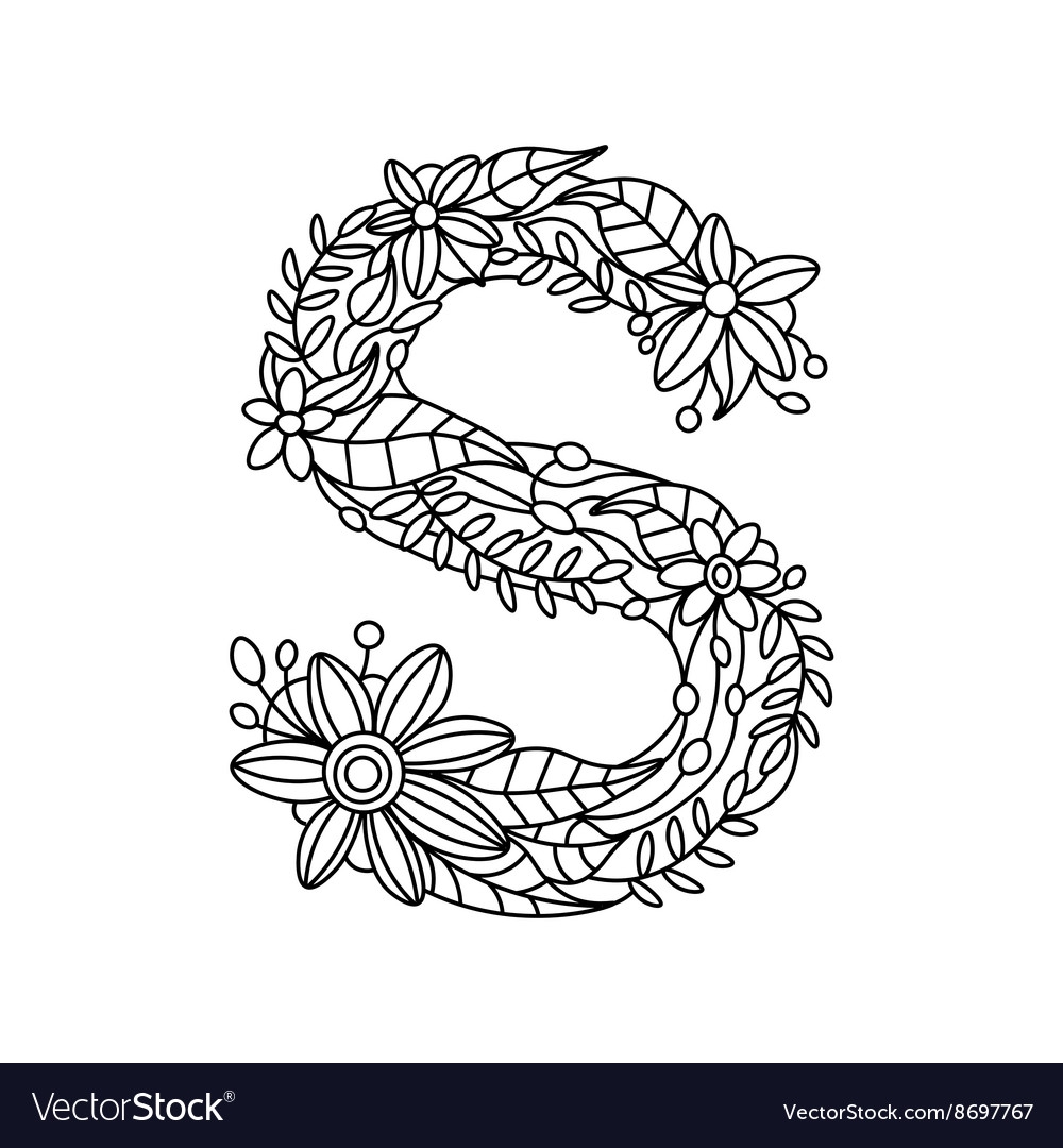 Letter S Coloring Book For Adults Royalty Free Vector Image