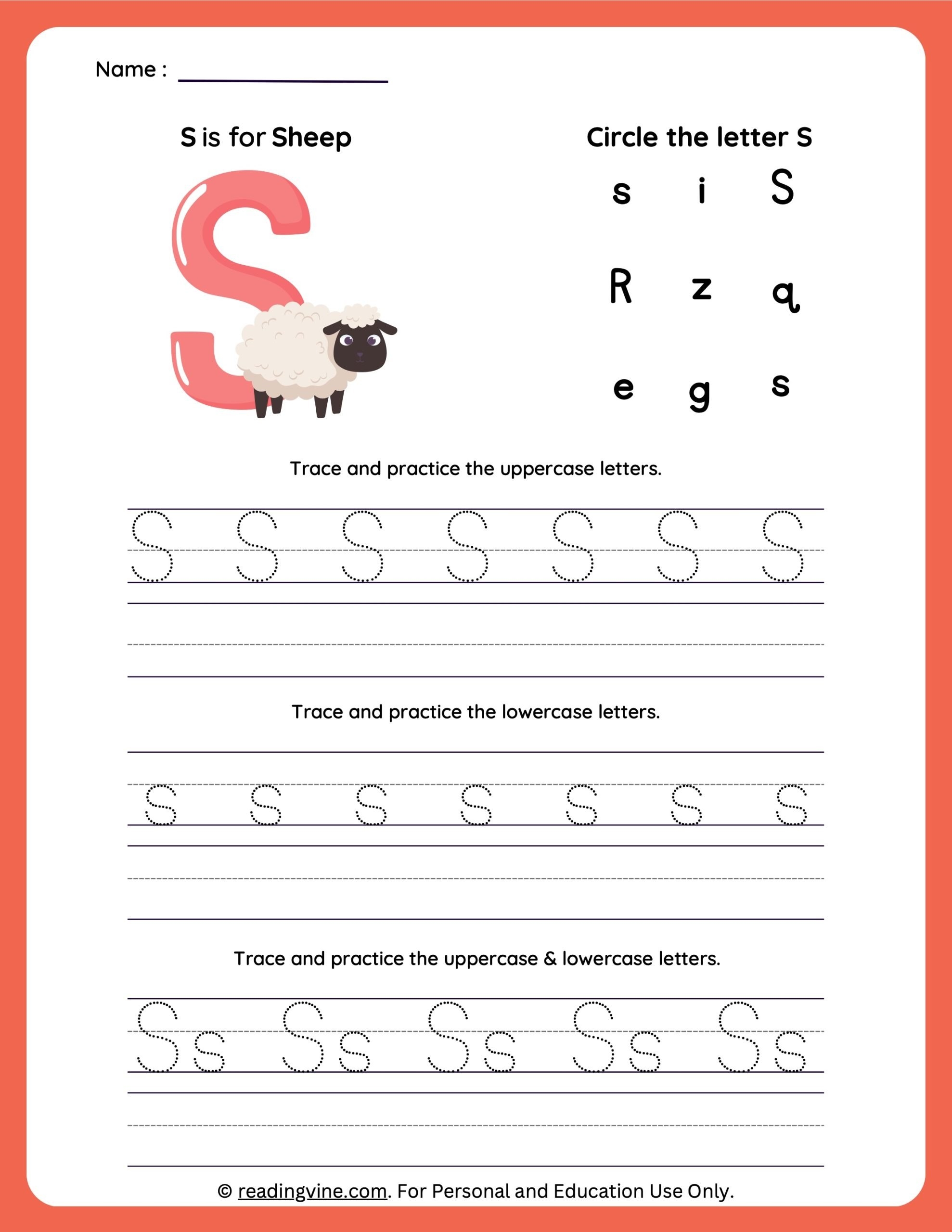 letter s traceable worksheets