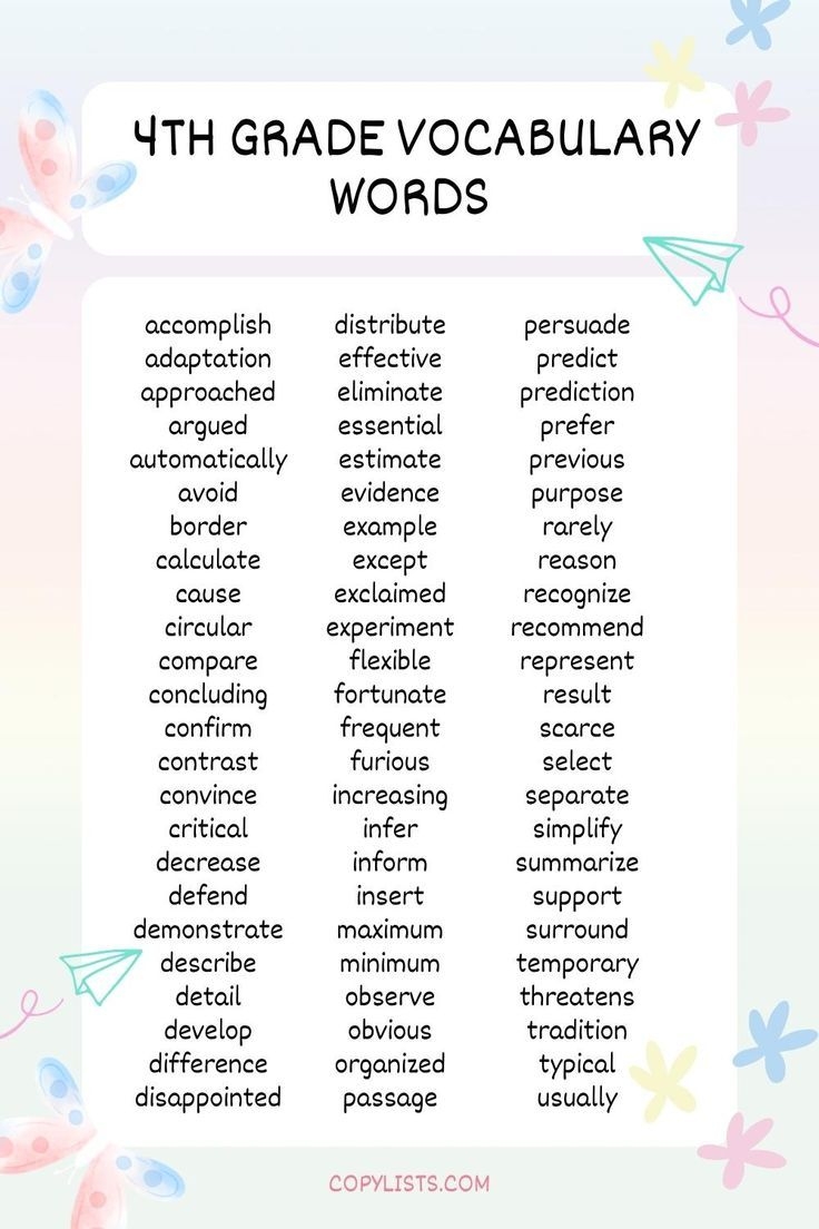 fourth grade spelling words