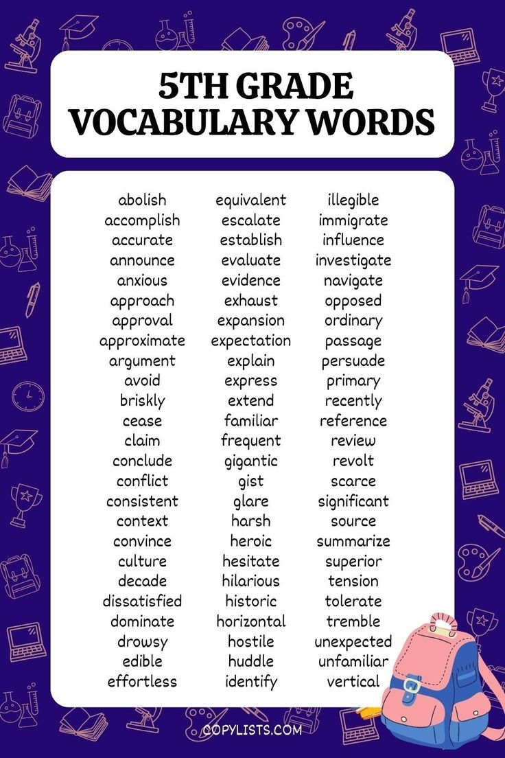 List Of 5th Grade Vocabulary Words