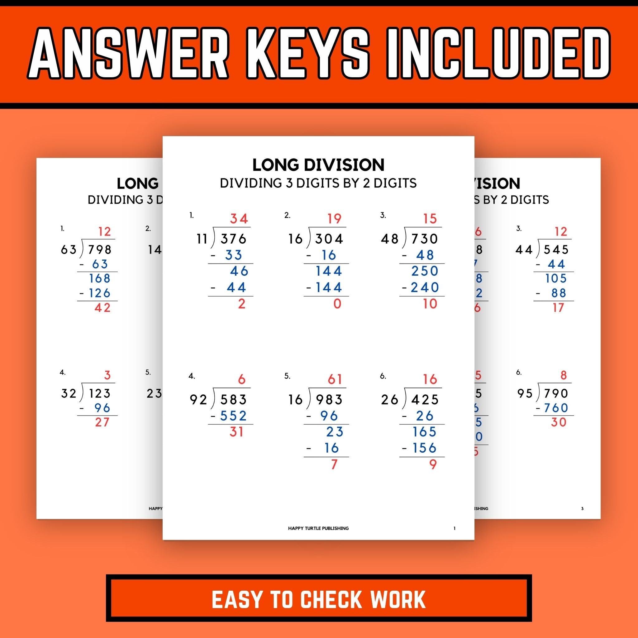 Long Division Practice Worksheets With Answers 5th Grade Math Dividing 3 Digit By 2 Digit Numbers Printable PDF Download Etsy Canada