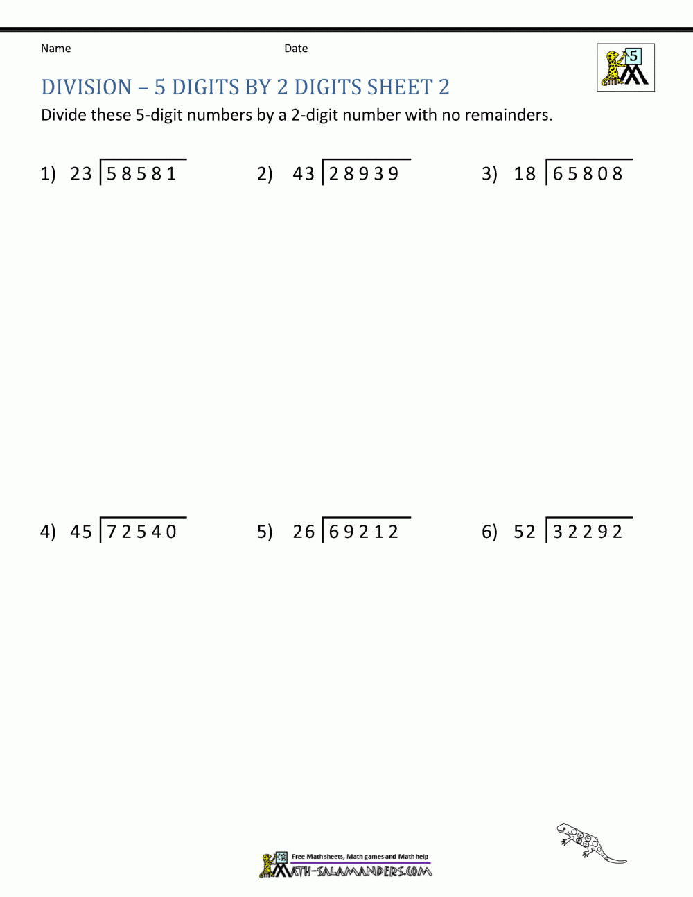 long division activity sheets