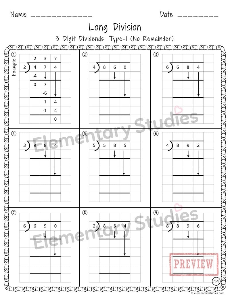 Long Division Worksheets With Grid Assistance Elementary Studies