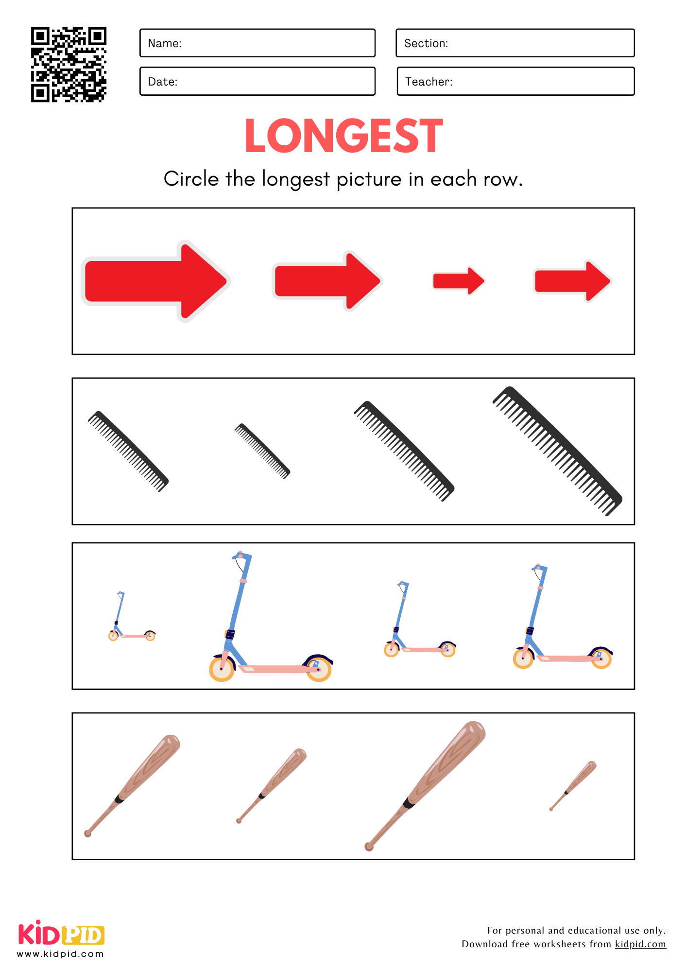 Longest And Shortest Size Comparison Worksheet For Kindergarten Kidpid