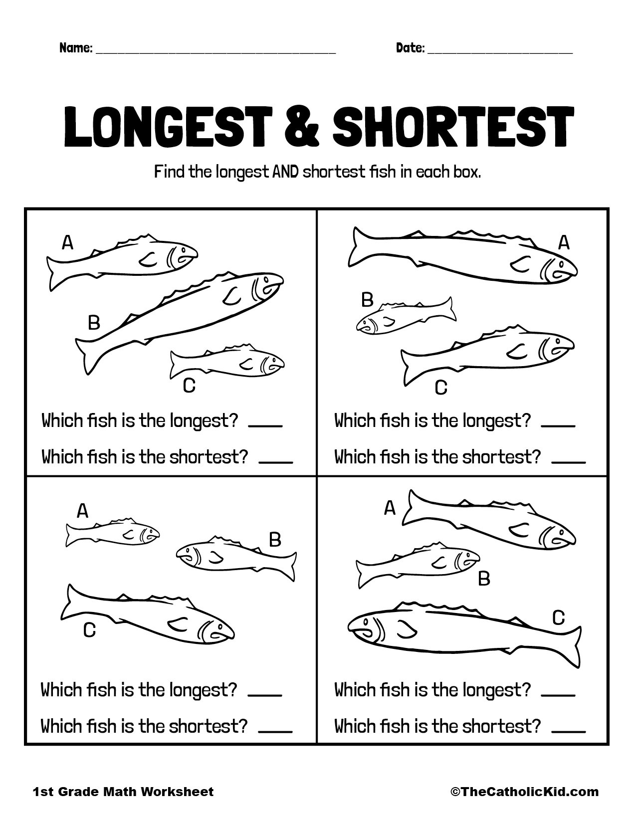 Longest Shortest 1st Grade Size Worksheet Catholic TheCatholicKid