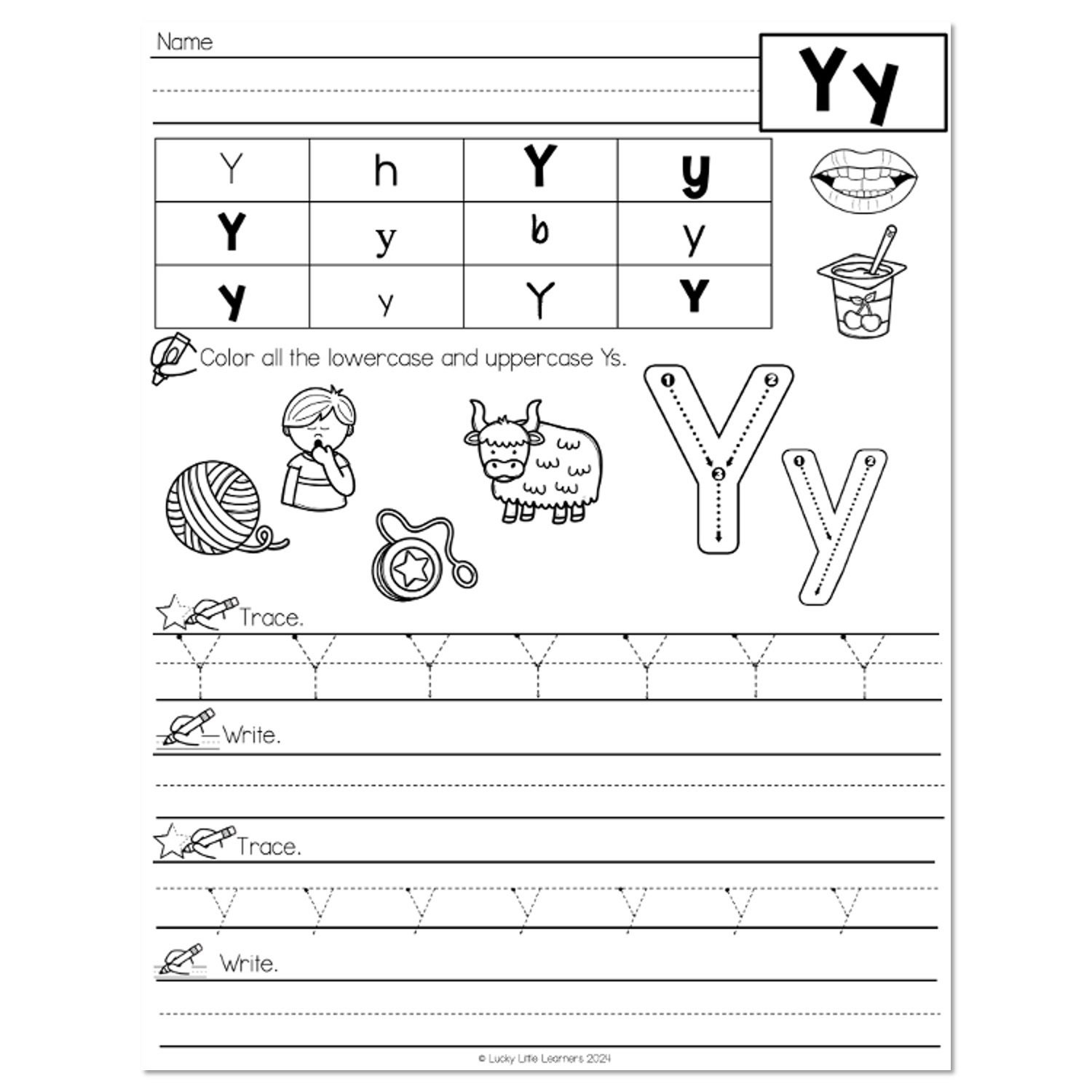 letter y worksheets