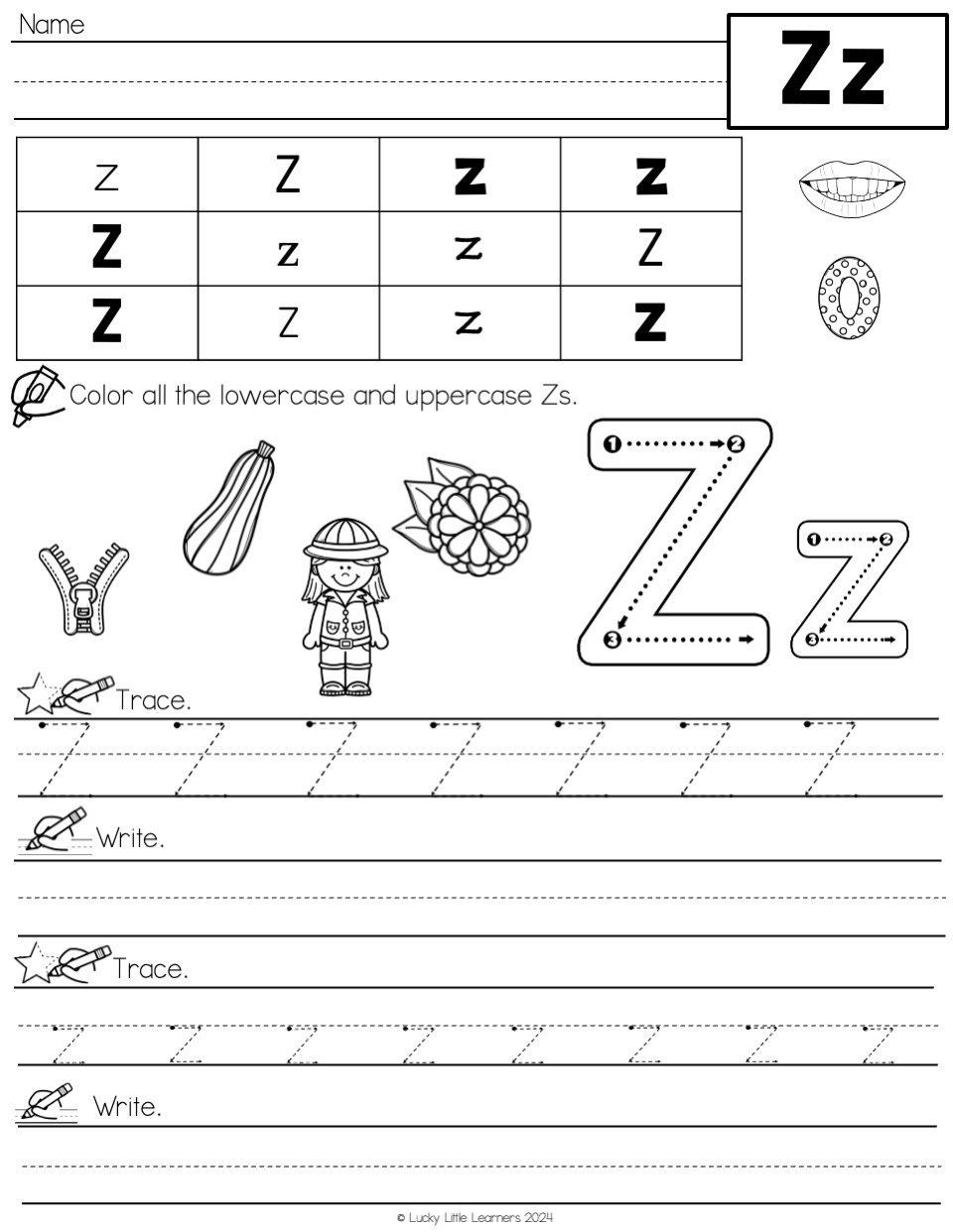 Lucky To Learn Phonics Alphabet Letter Z Worksheet Lucky Little Learners