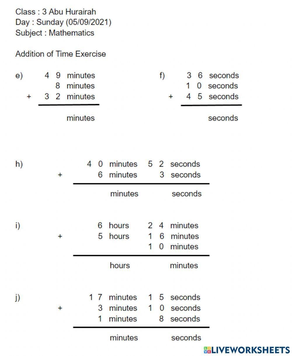 M3 Year 3 Time Addition Worksheet Live Worksheets Worksheets Library